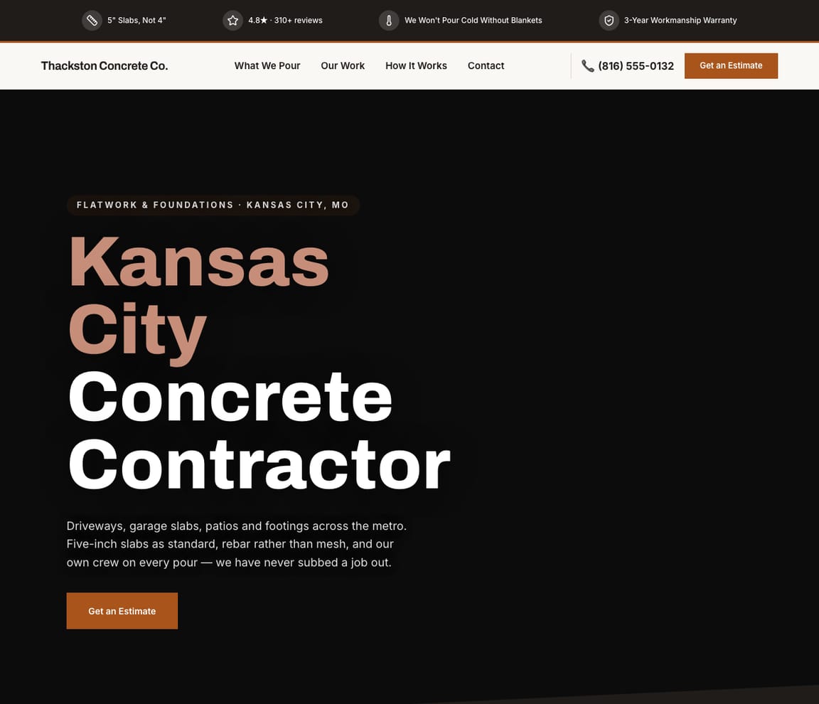 Concrete Contractor website template preview