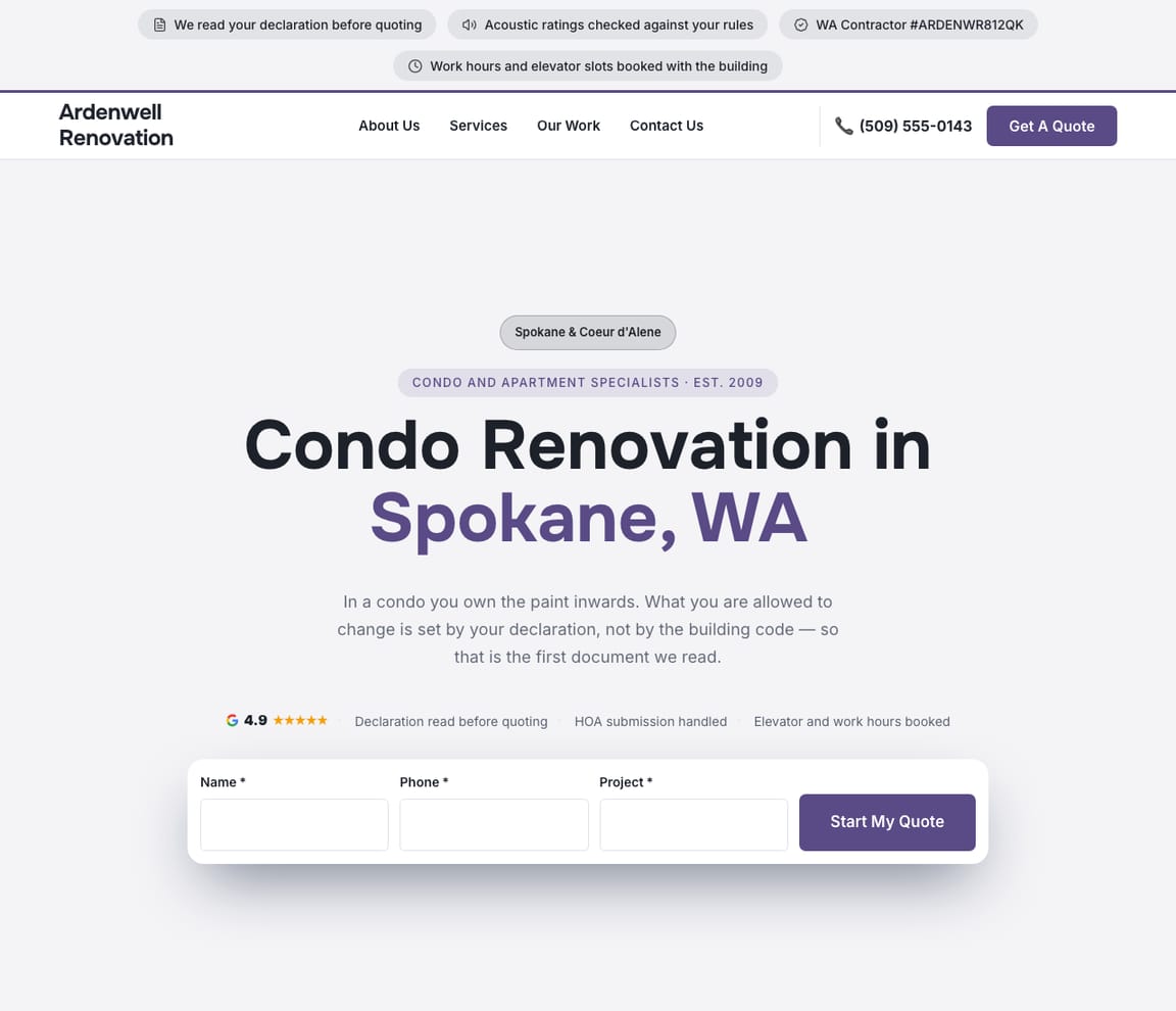 Condo & Apartment Renovation website template preview