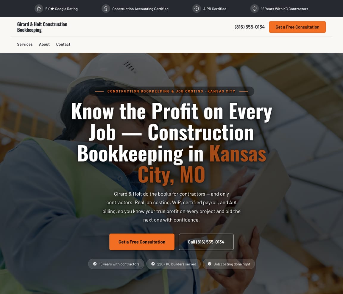 Construction Bookkeeping website template preview