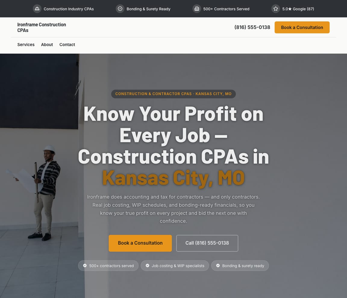 Construction & Contractor CPA website template preview