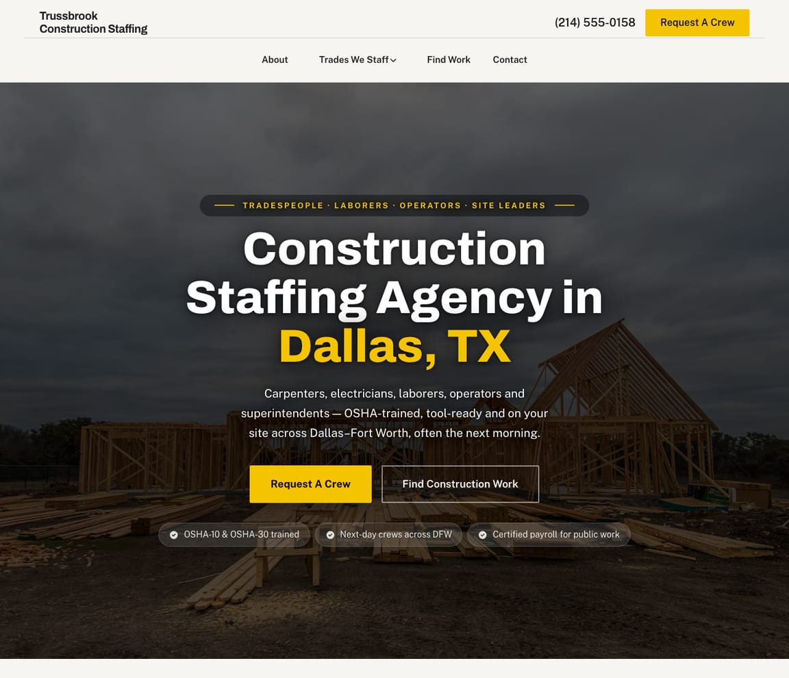 Construction Staffing Agency website template preview