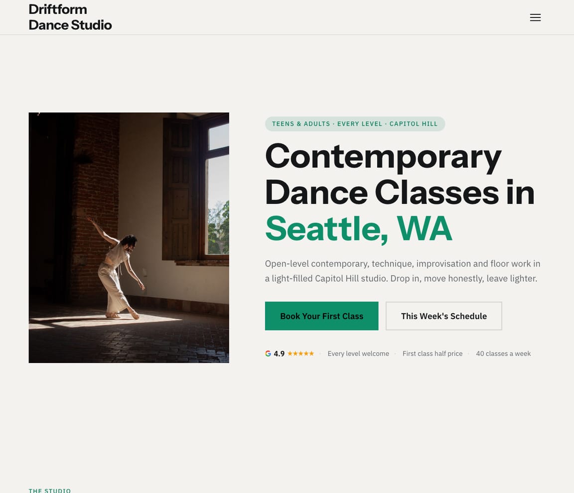 Contemporary Dance Studio website template preview