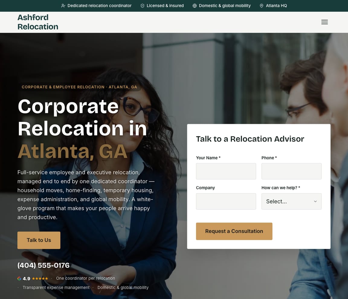 Corporate & Employee Relocation website template preview