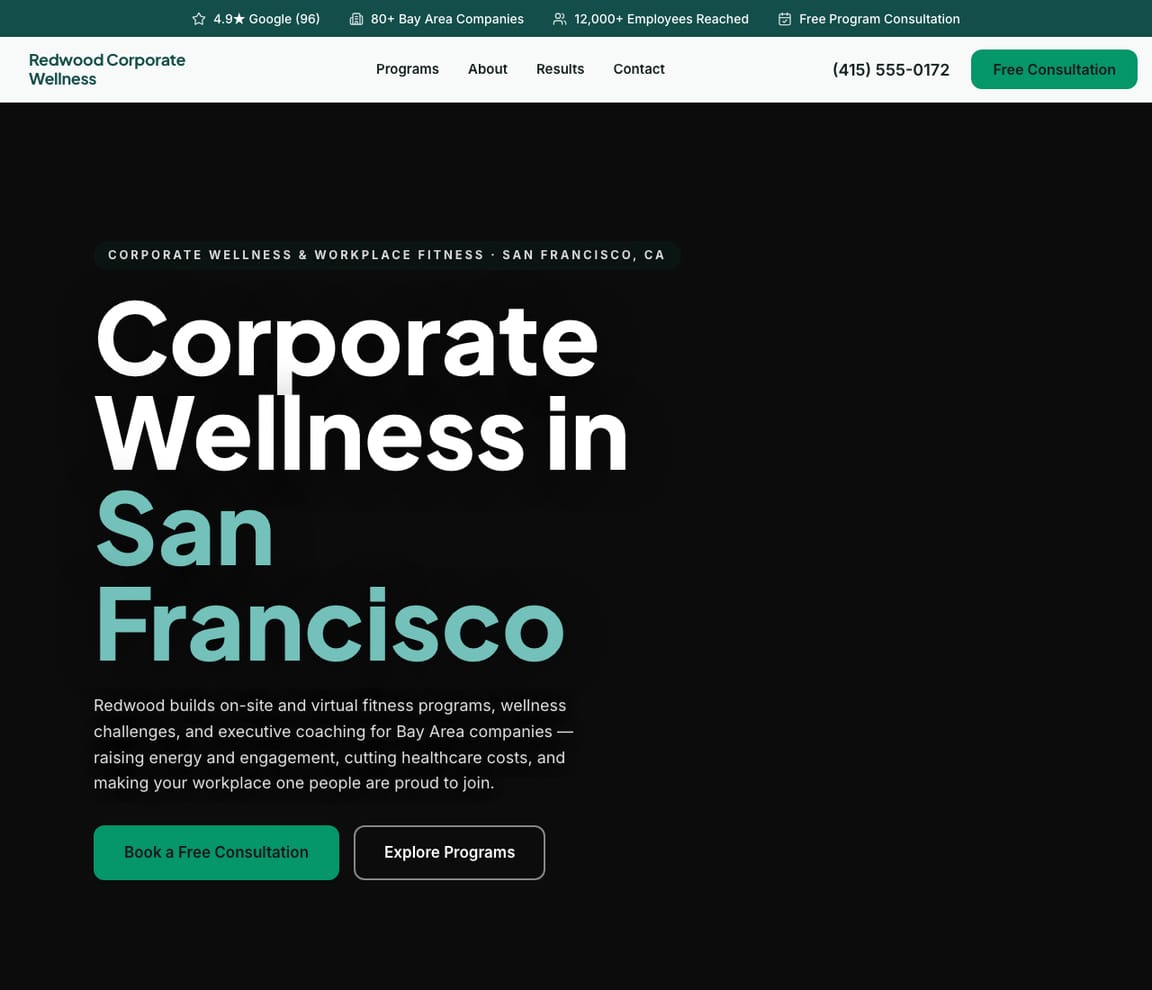 Corporate Wellness Trainer website template preview