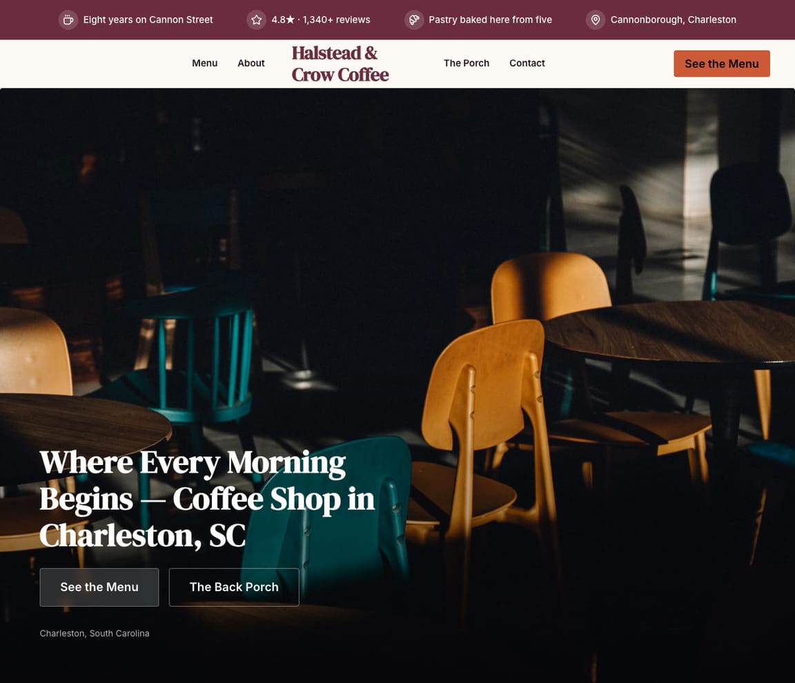 Cafe website template preview