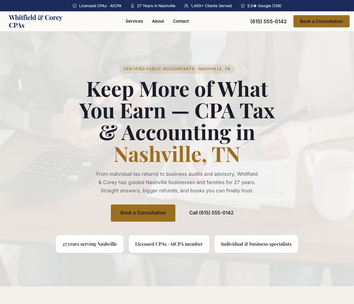 Full-Service CPA Firm website template preview