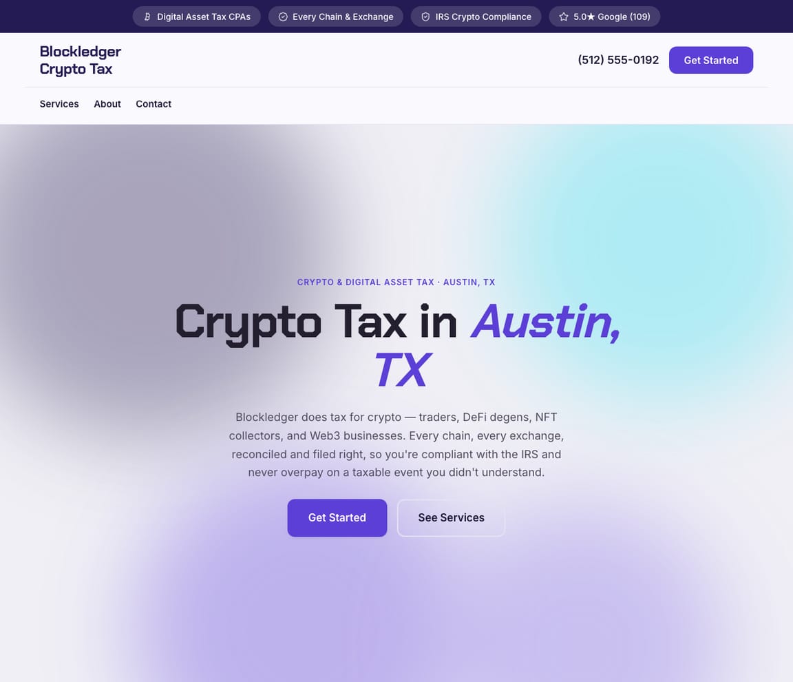 Crypto & Digital Asset Tax website template preview