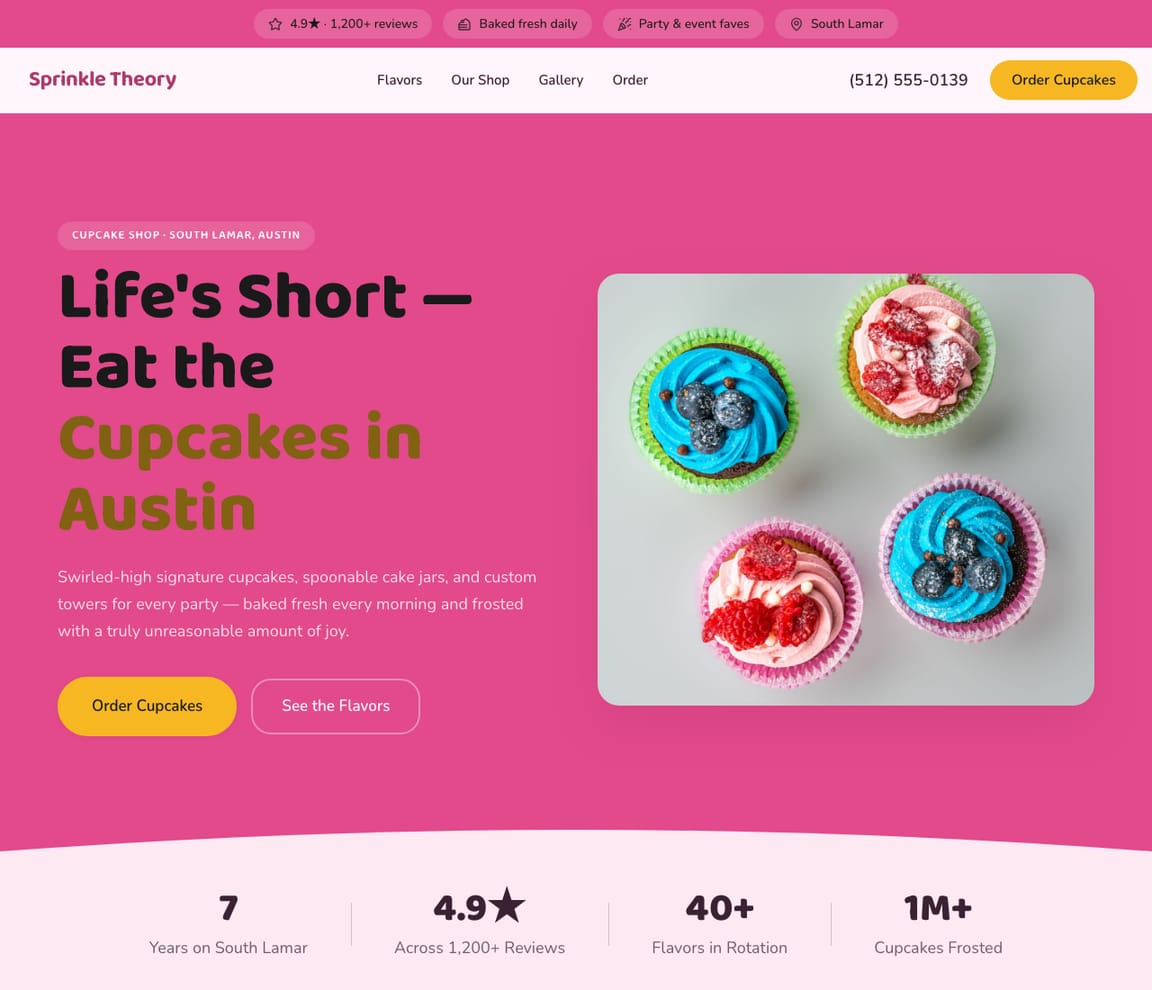 Cupcake Shop website template preview