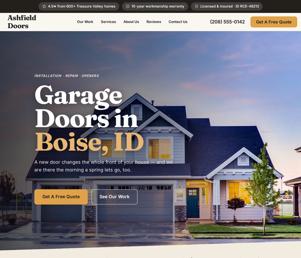 Curb Appeal Garage Doors website template preview