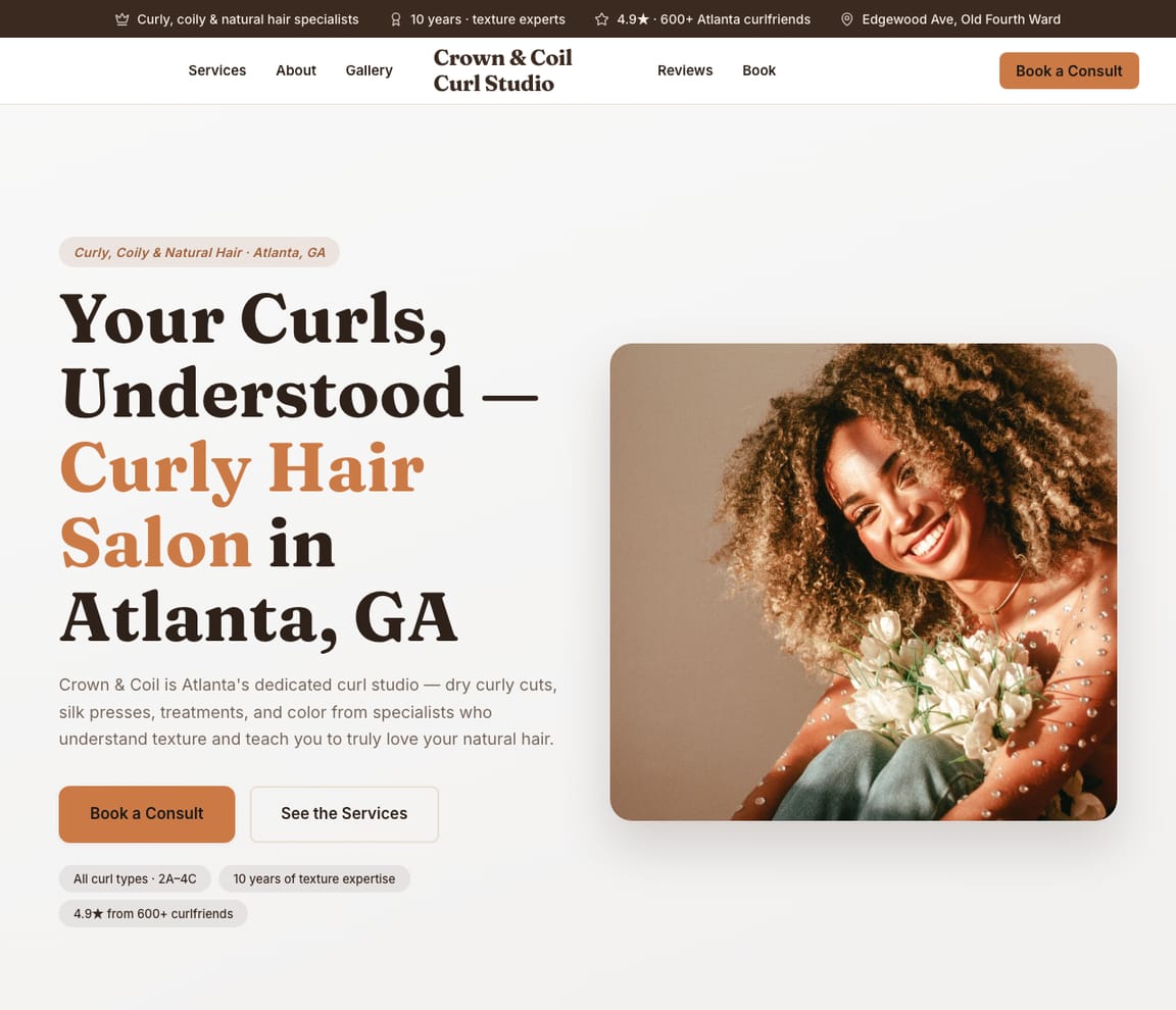 Curly Hair Salon website template preview