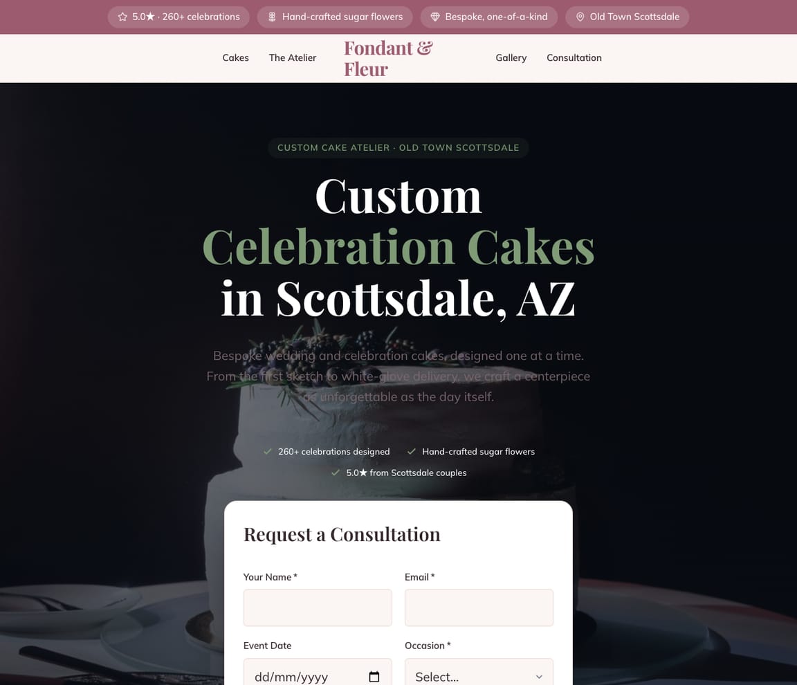 Custom Cakes website template preview