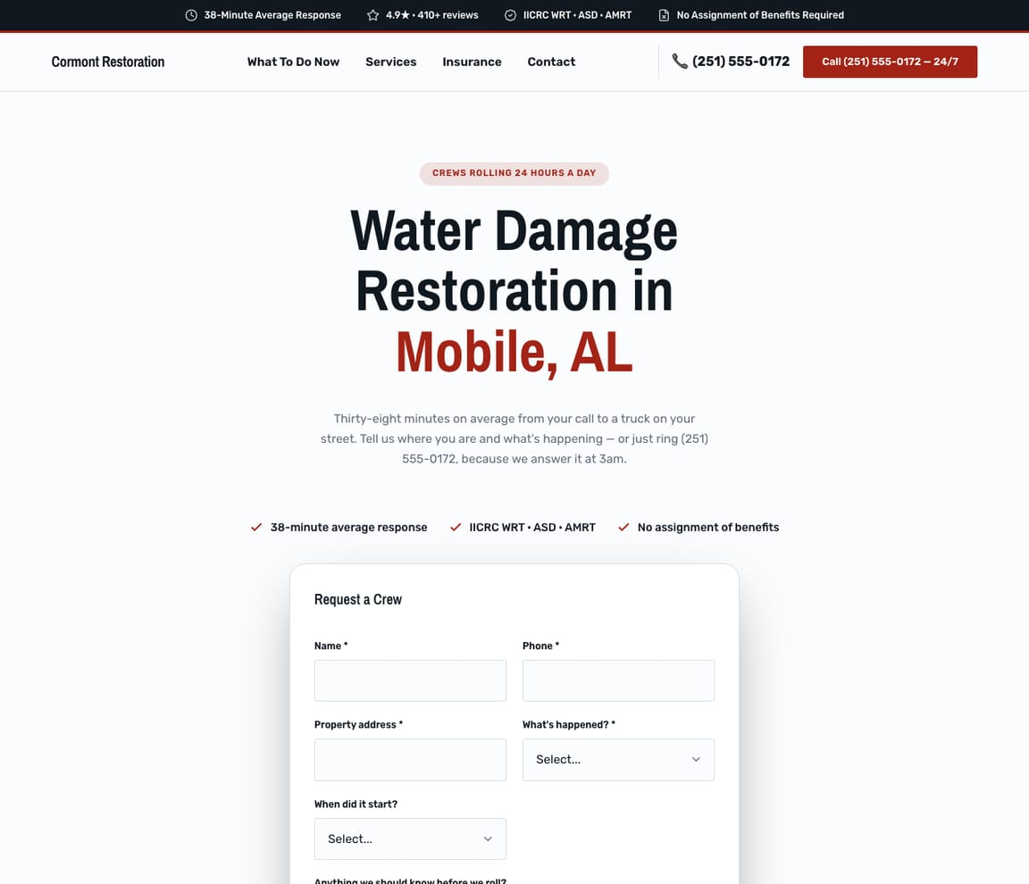 Damage Restoration website template preview