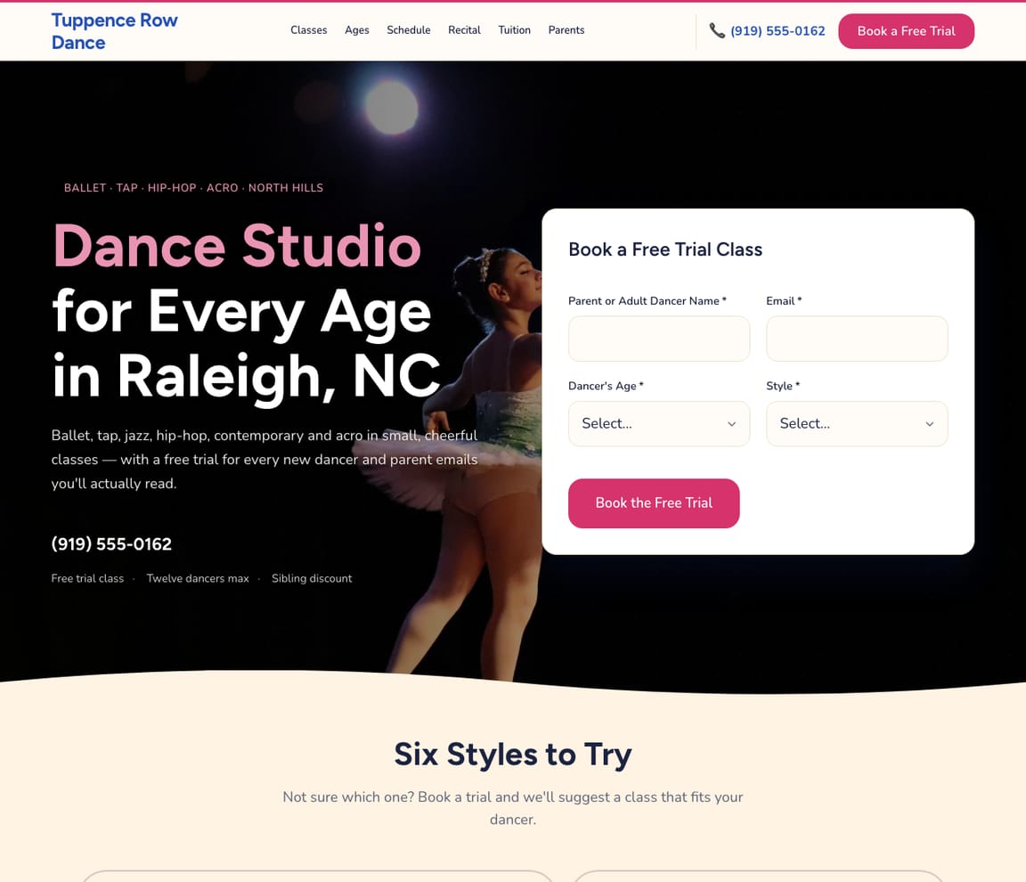 Dance Studio — Bright website template preview