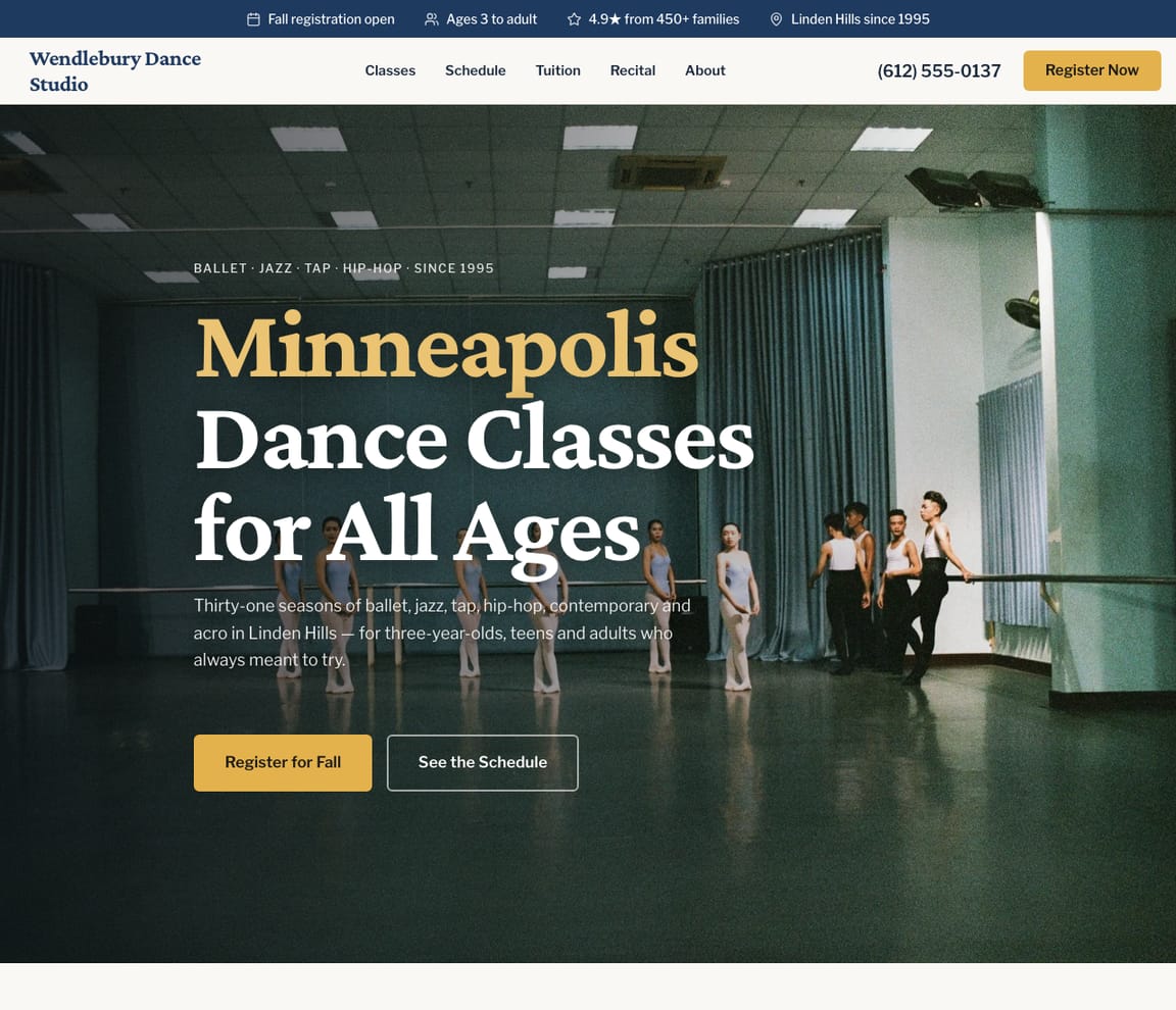 Dance Studio — Classic website template preview