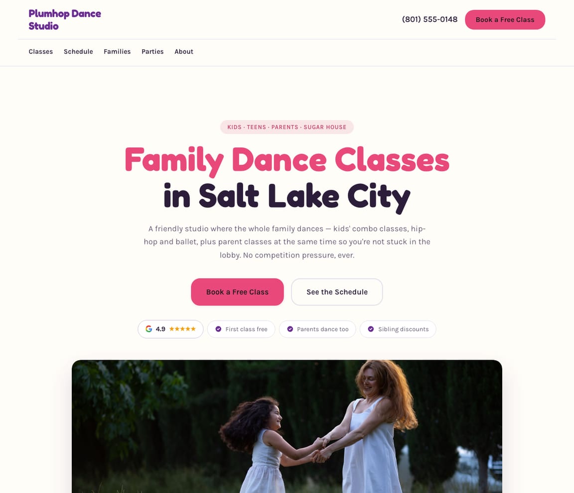 Dance Studio — Family website template preview