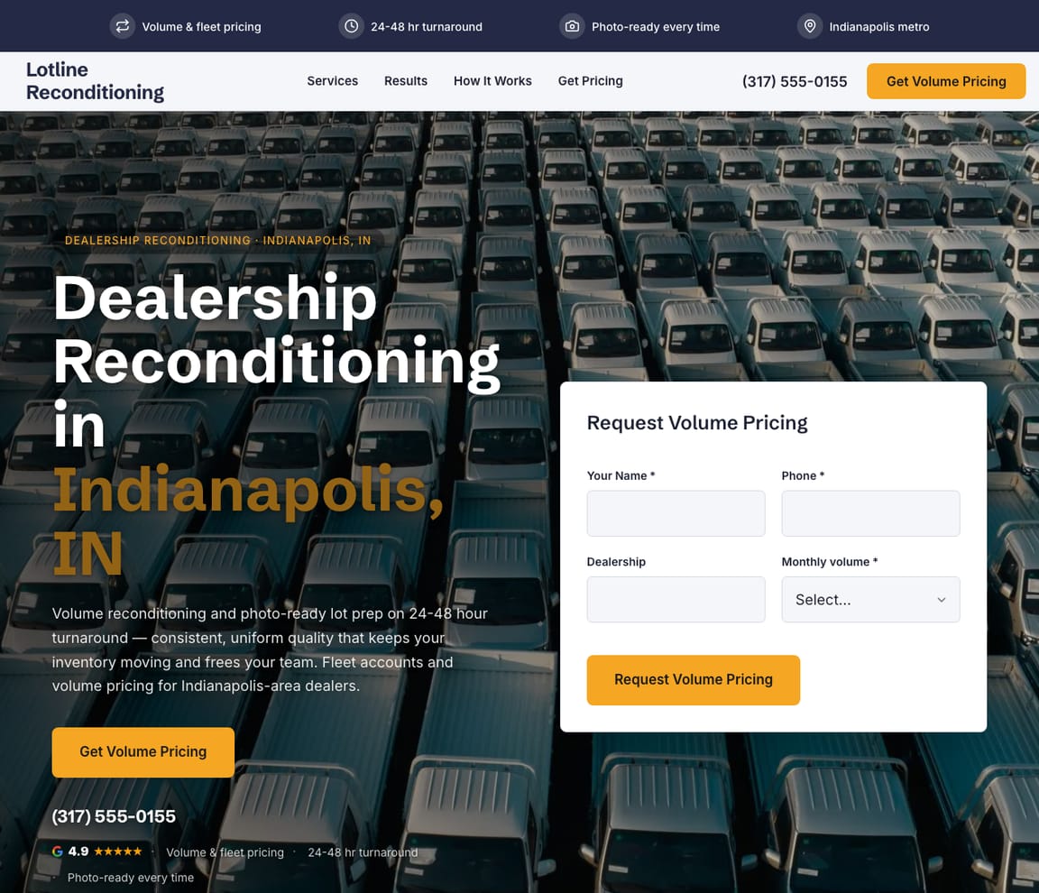 Dealership Reconditioning website template preview