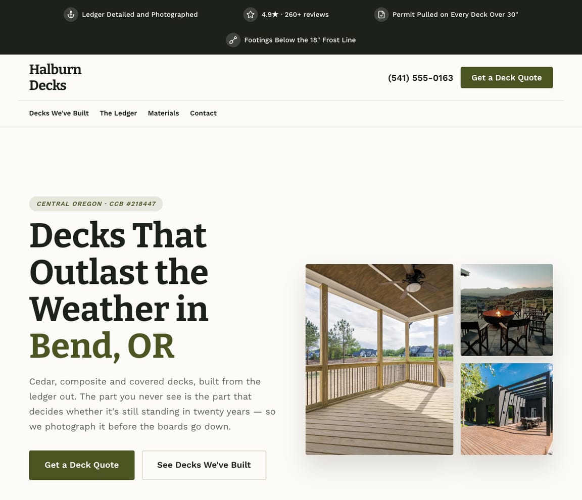 Deck Builder website template preview