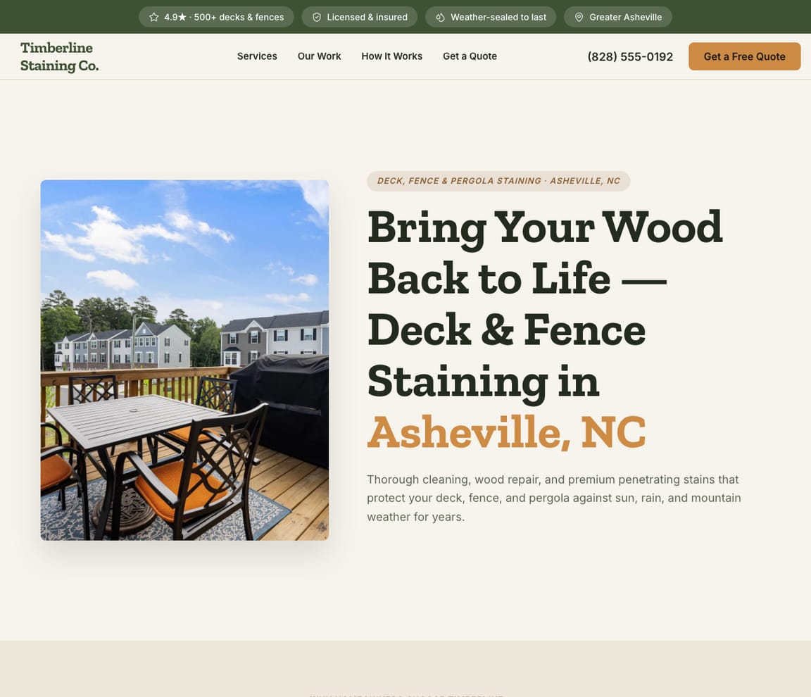 Deck & Fence Staining website template preview