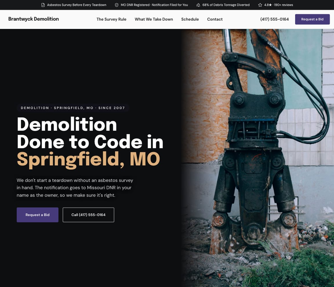 Demolition Contractor website template preview