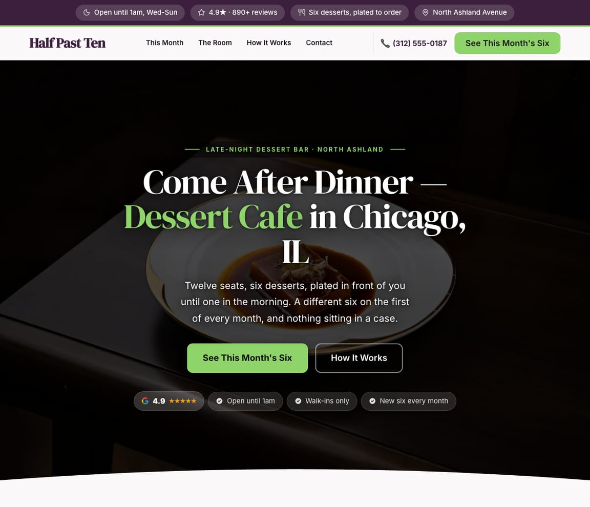 Late-Night Dessert Cafe website template preview