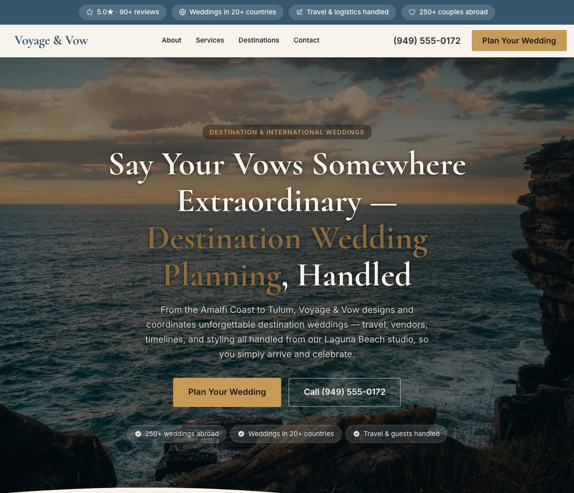 Destination Wedding Planner website template preview