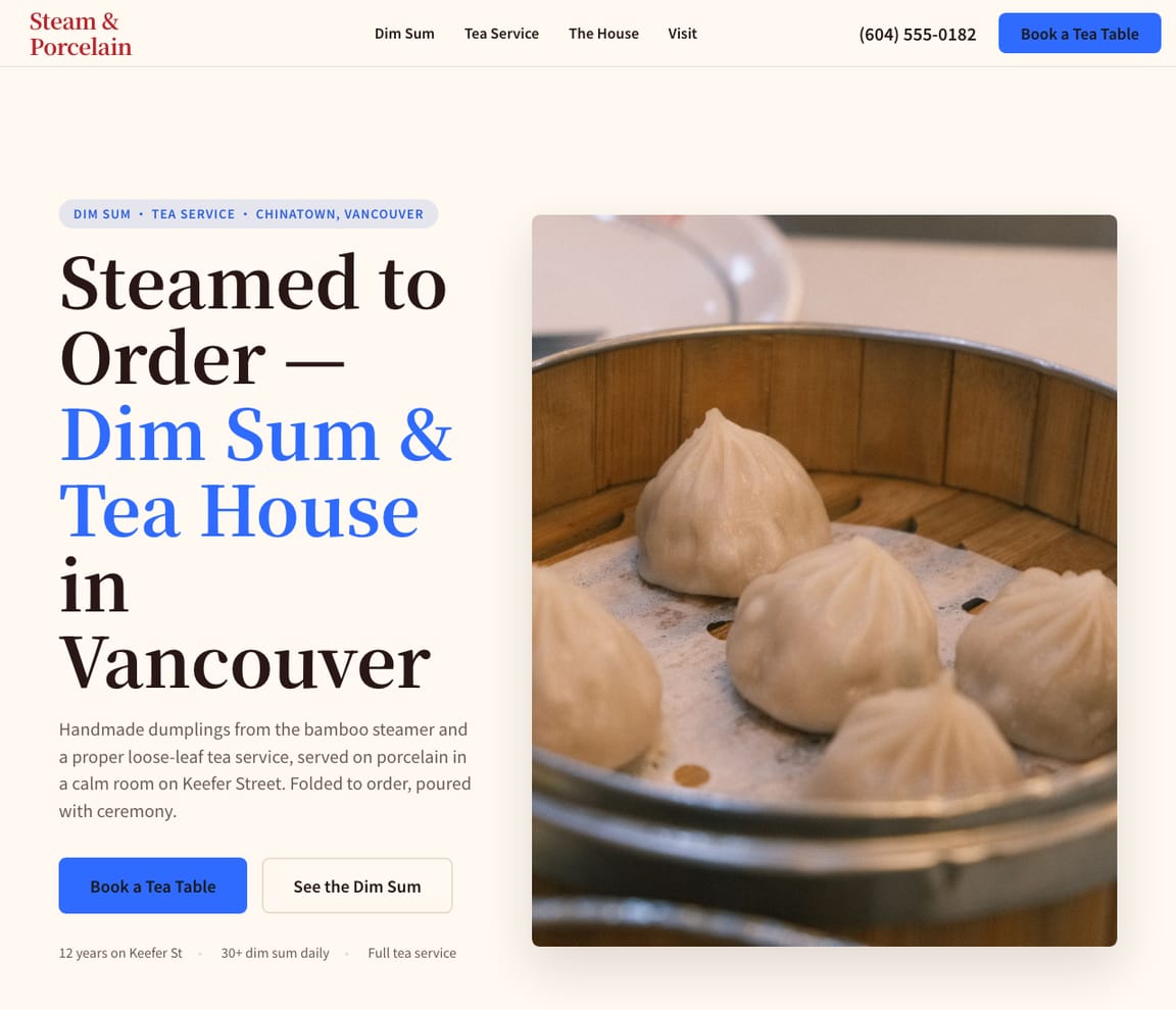 Dim Sum / Tea House website template preview