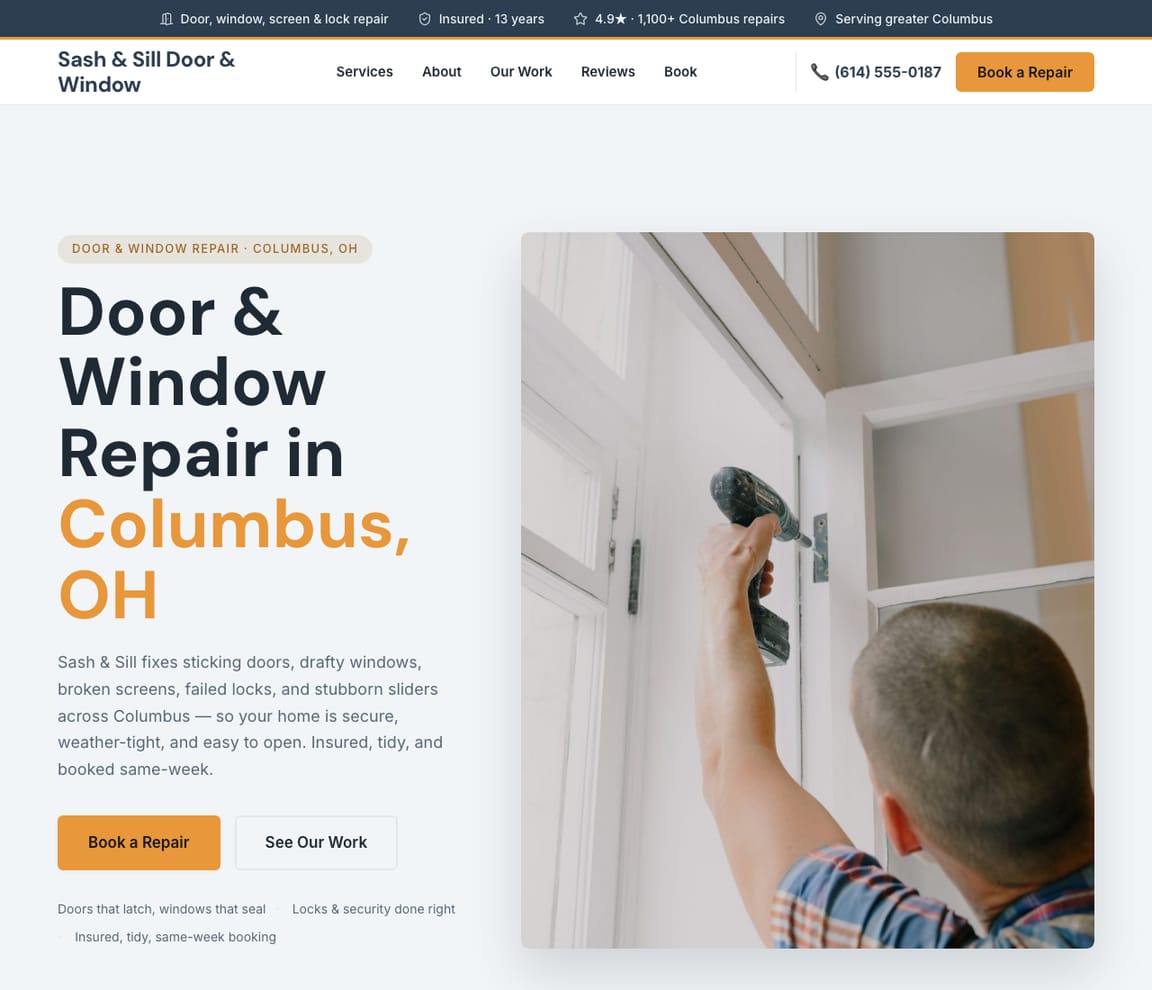 Door & Window Repair website template preview
