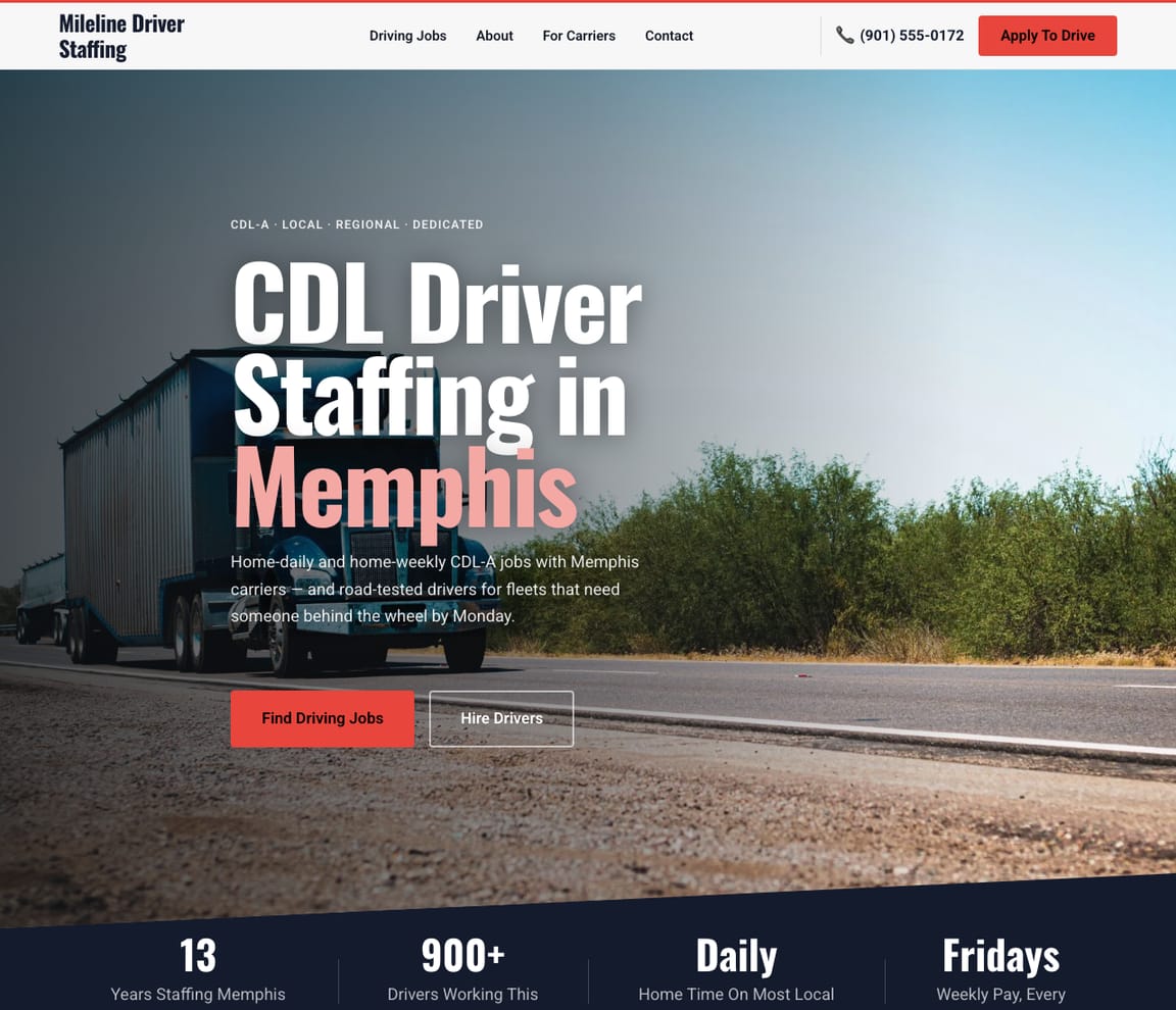 Driver Staffing Agency website template preview
