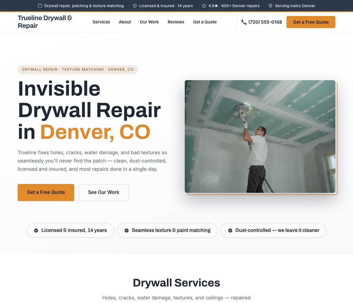 Drywall Repair website template preview