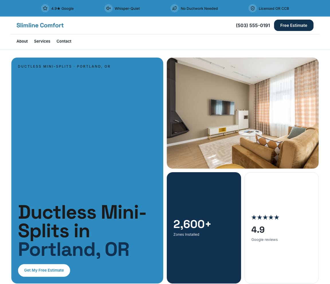 HVAC - Ductless Mini-Split website template preview