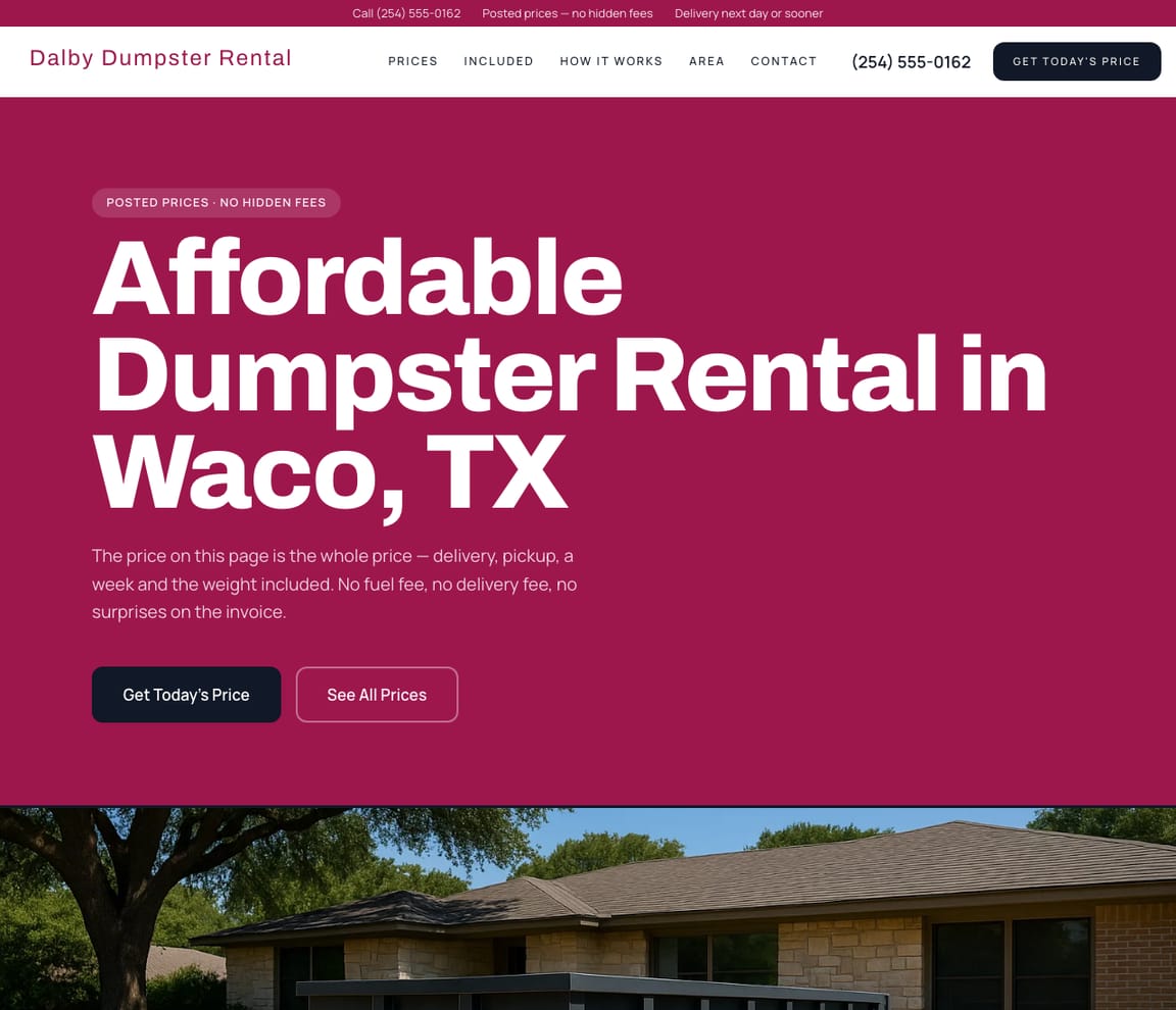Dumpster Rental — Bold website template preview