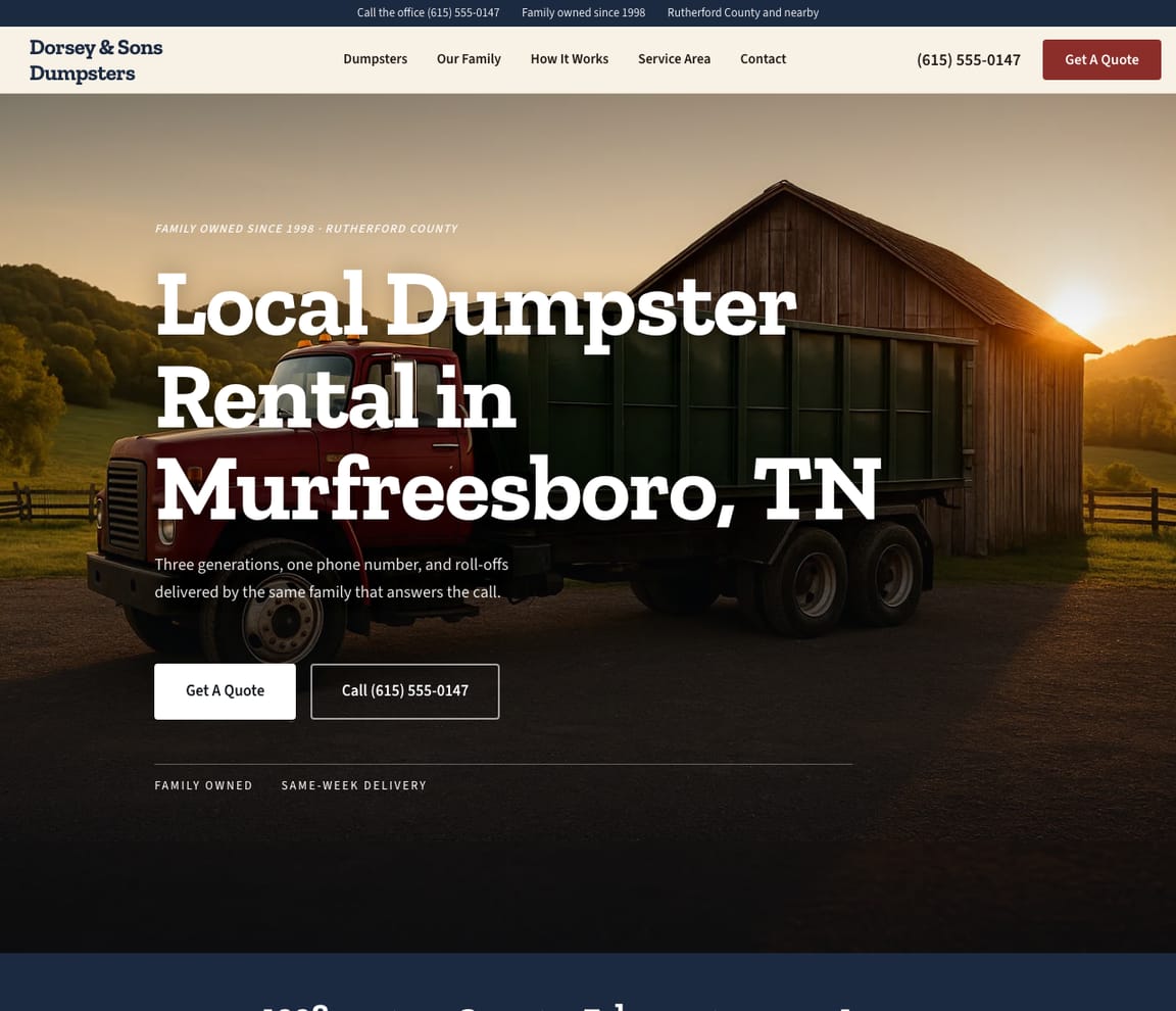 Dumpster Rental — Classic website template preview