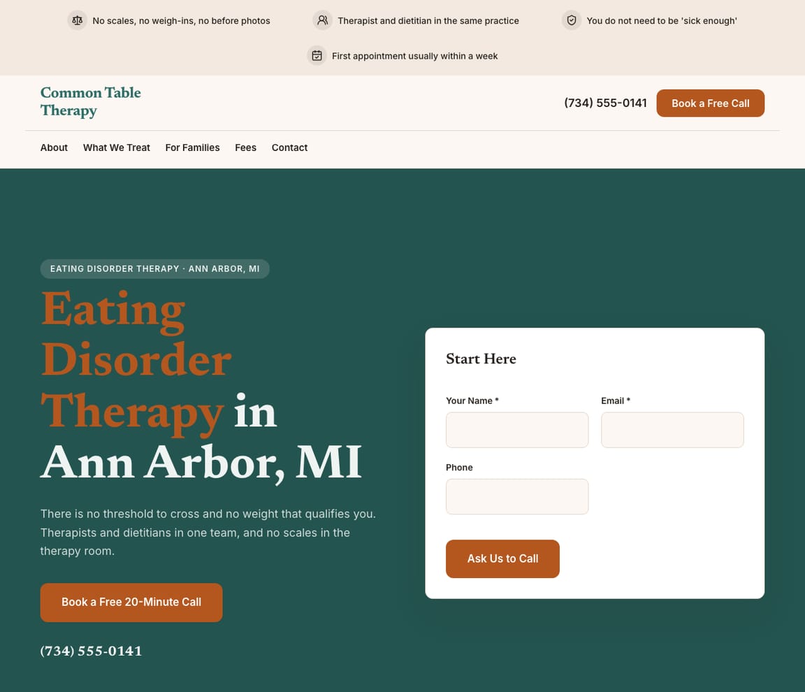 Eating Disorder Therapy website template preview