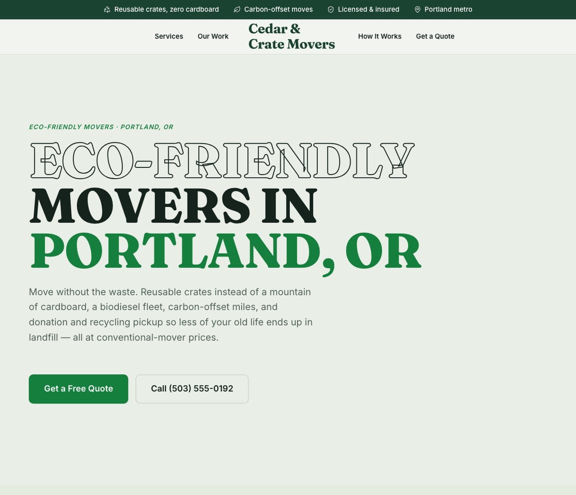 Eco-Friendly & Green Movers website template preview