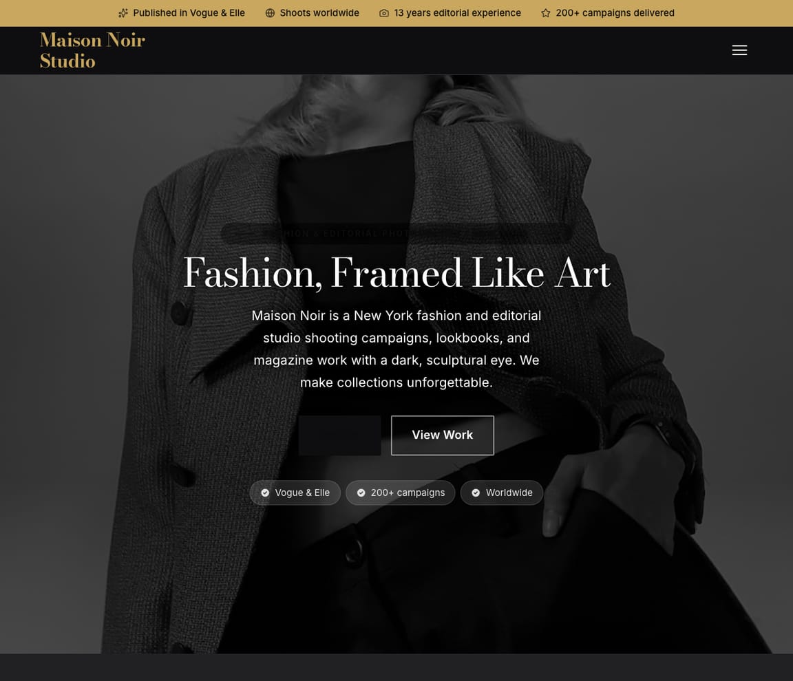 Fashion Photographer website template preview
