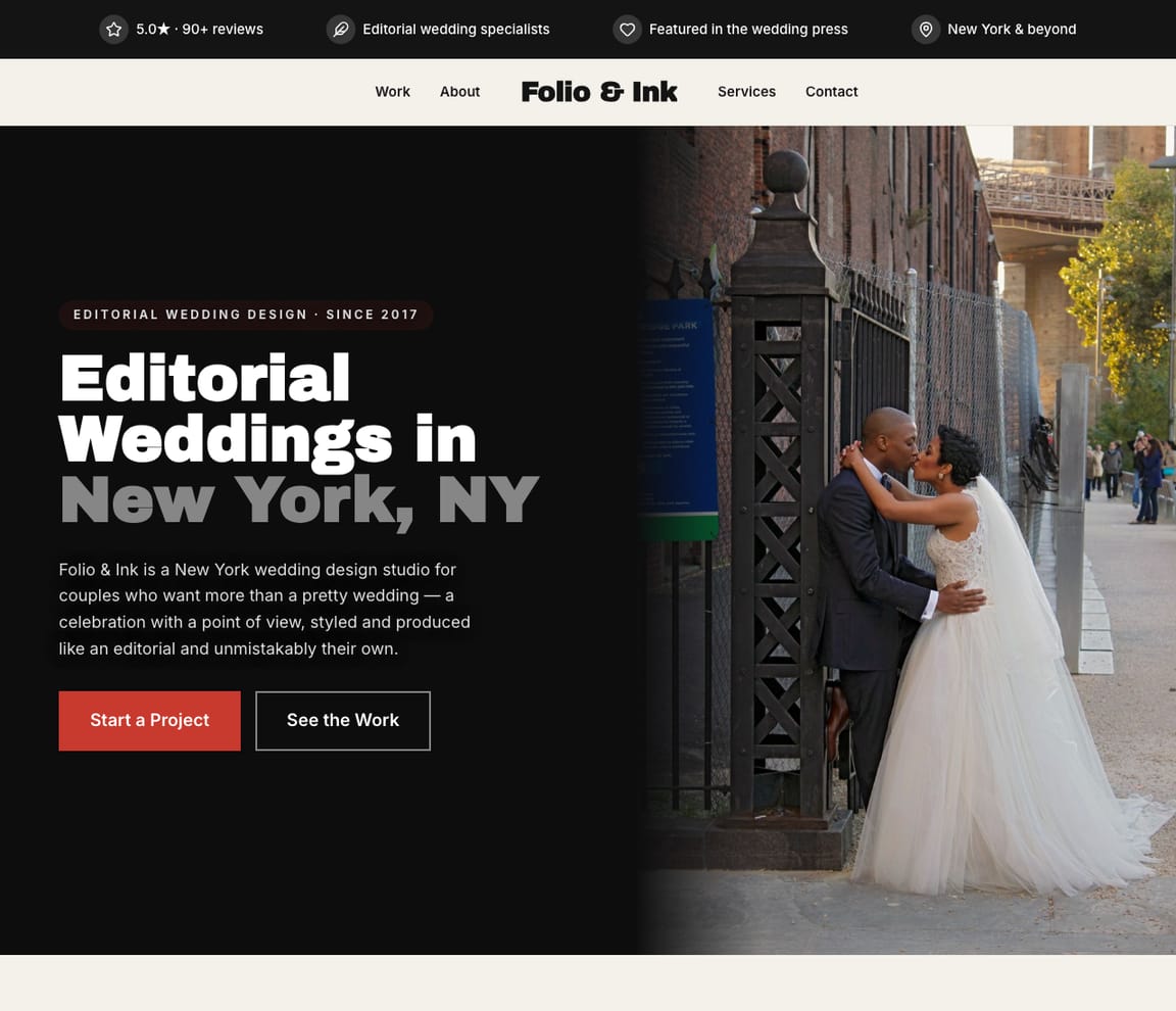 Editorial Wedding Design Studio website template preview
