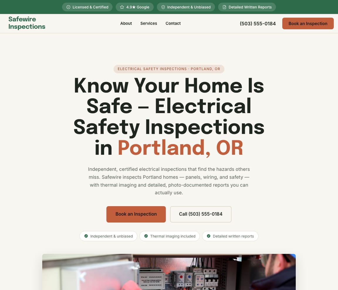 Electrician - Safety Inspection website template preview