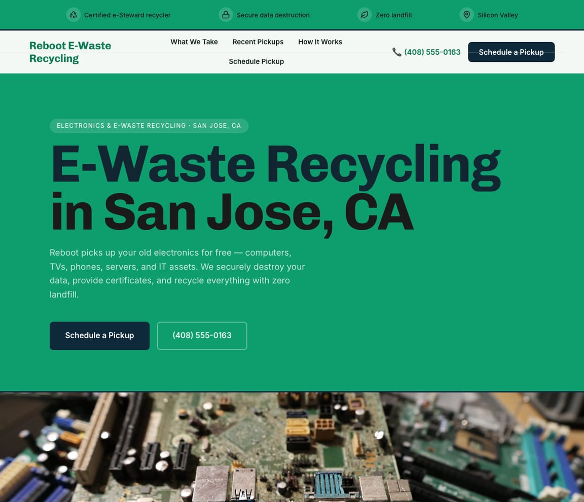 Electronics & E-Waste Recycling website template preview