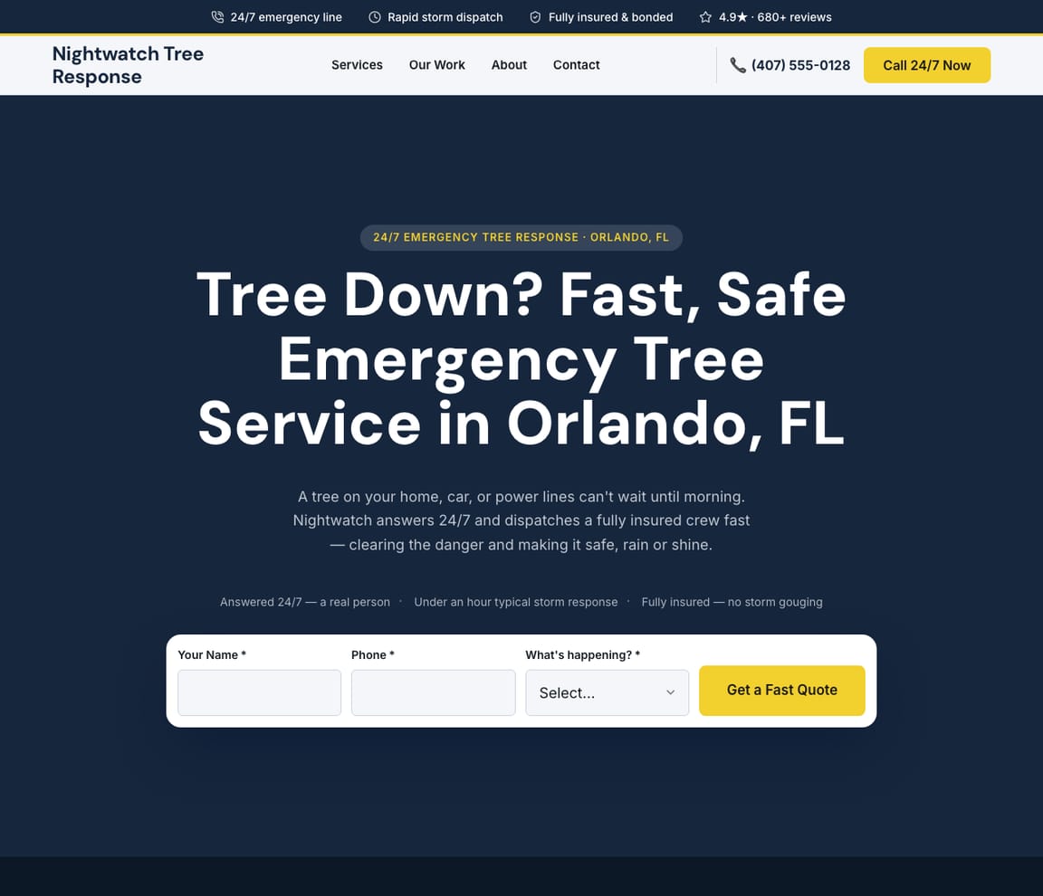 24/7 Storm & Emergency Tree Response website template preview