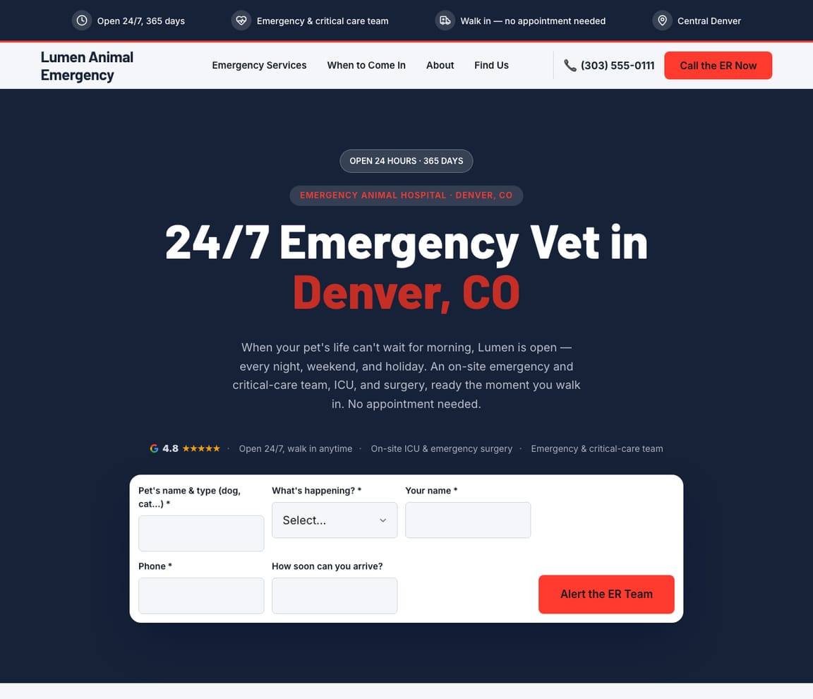 24/7 Emergency & Critical Care Vet website template preview