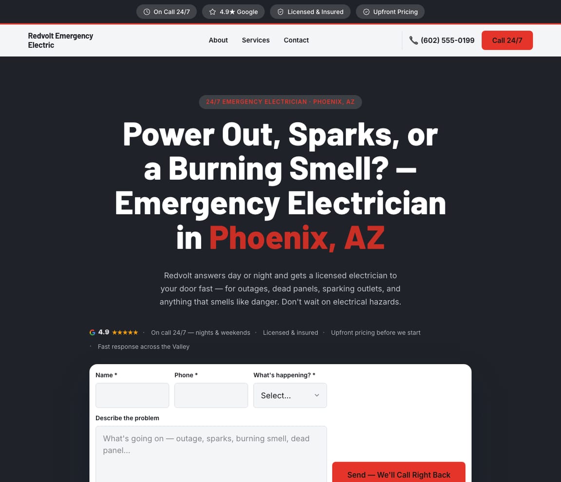 Electrician - 24/7 Emergency website template preview