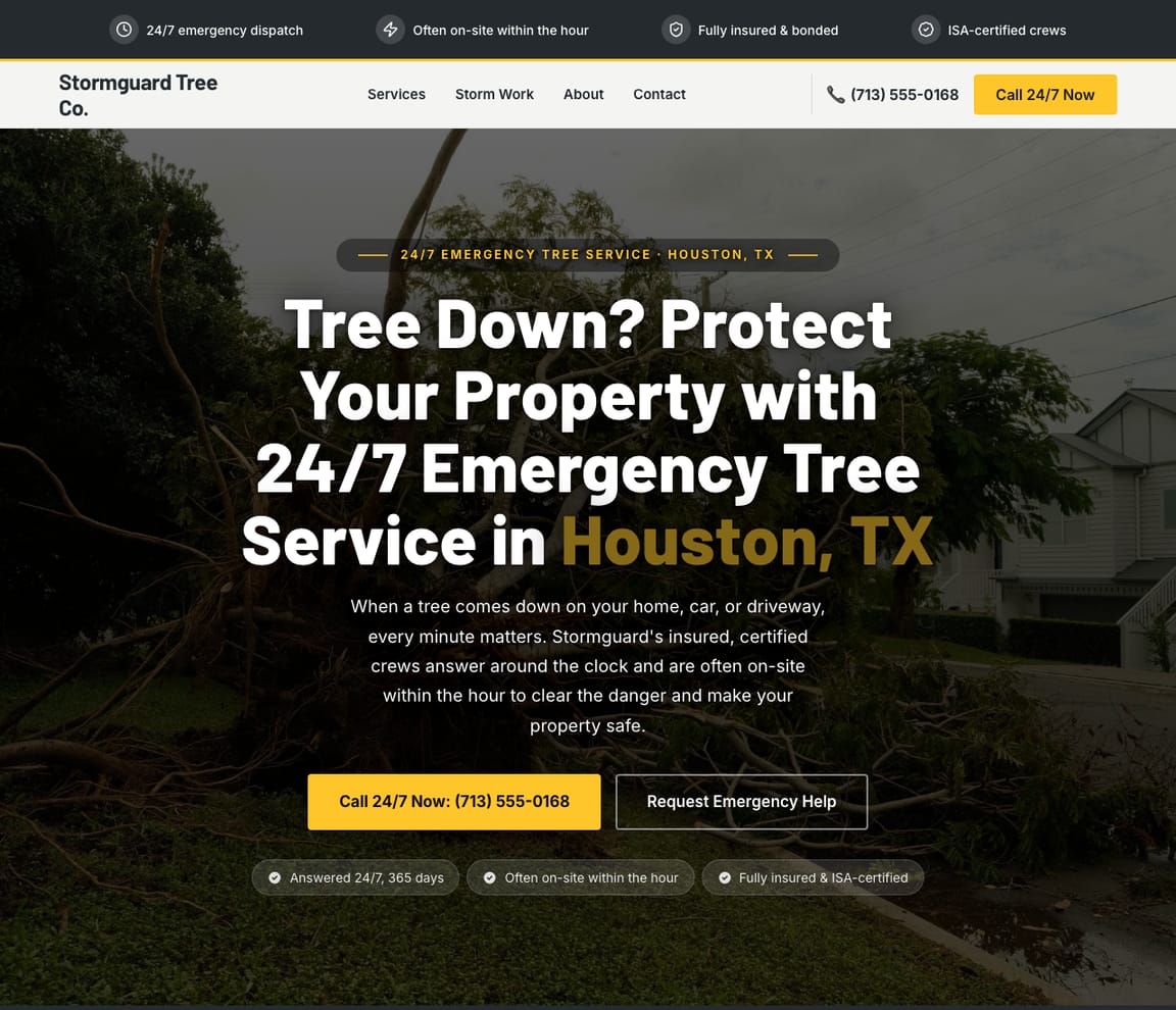 Emergency & Storm Tree Service website template preview