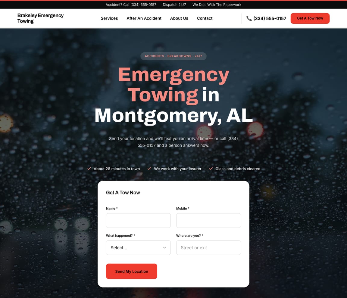 Emergency Towing website template preview