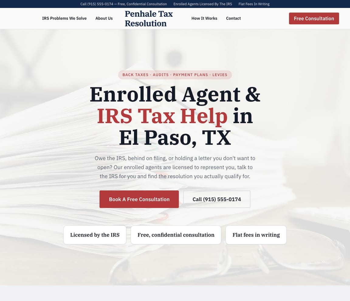 Enrolled Agent & IRS Tax Help website template preview