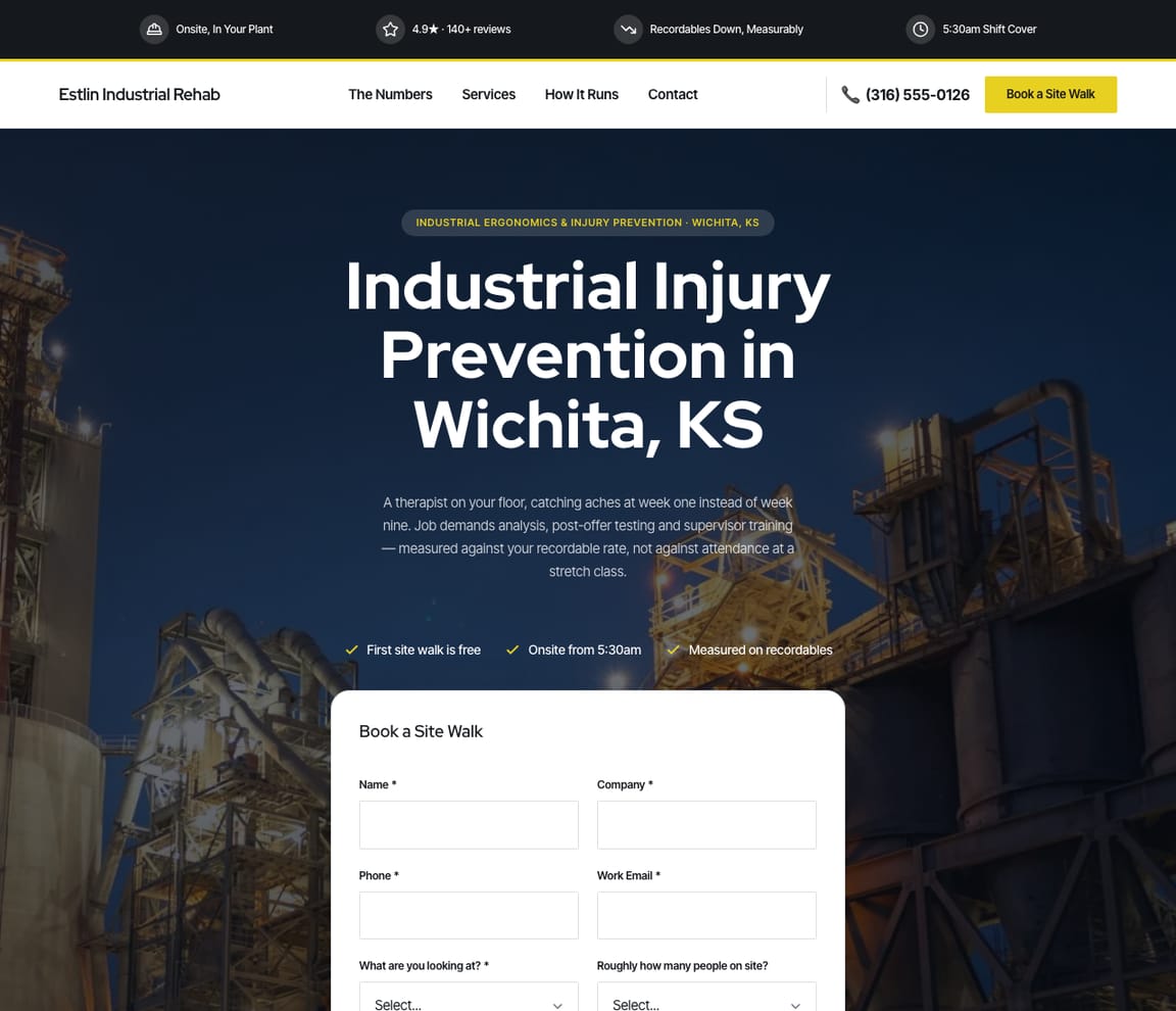 Industrial Ergonomics & Injury Prevention website template preview