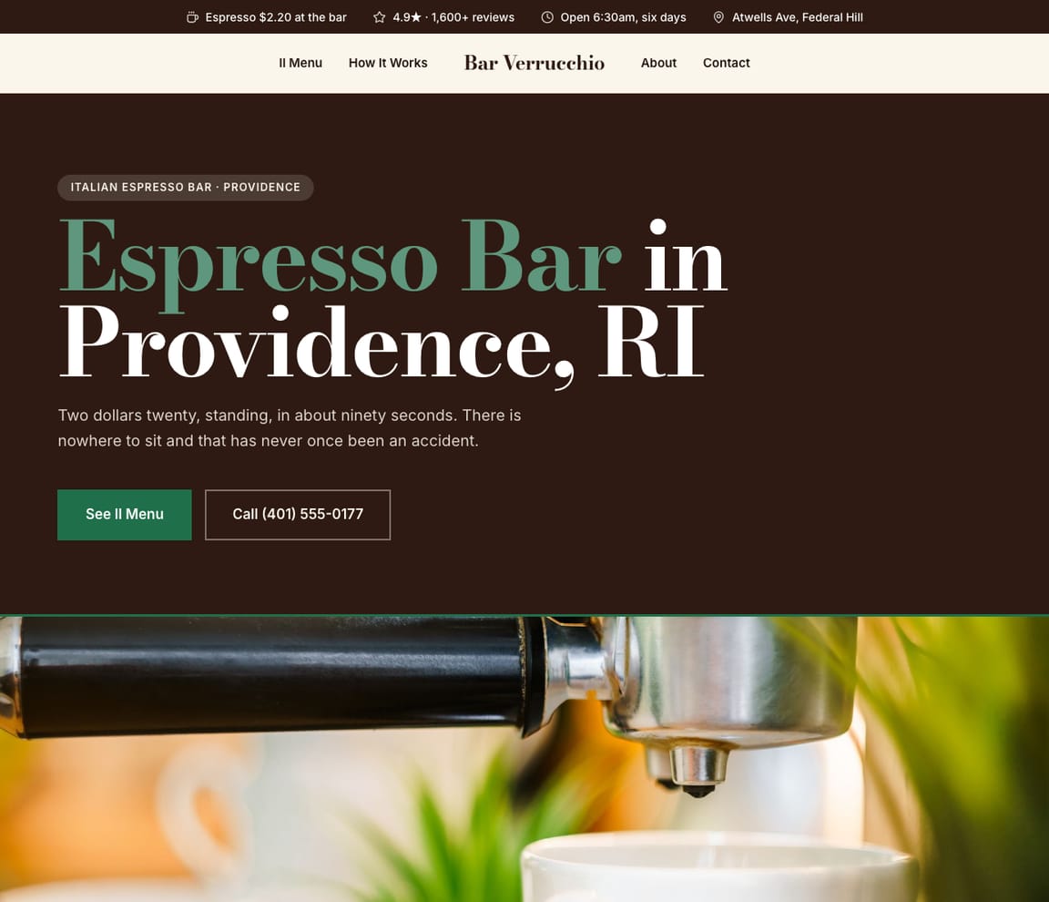 Italian Espresso Bar website template preview
