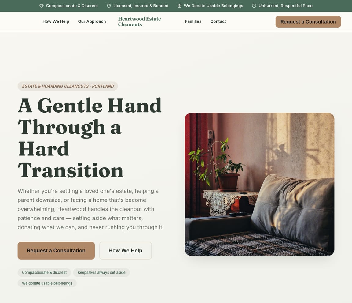 Estate & Hoarding Cleanout website template preview