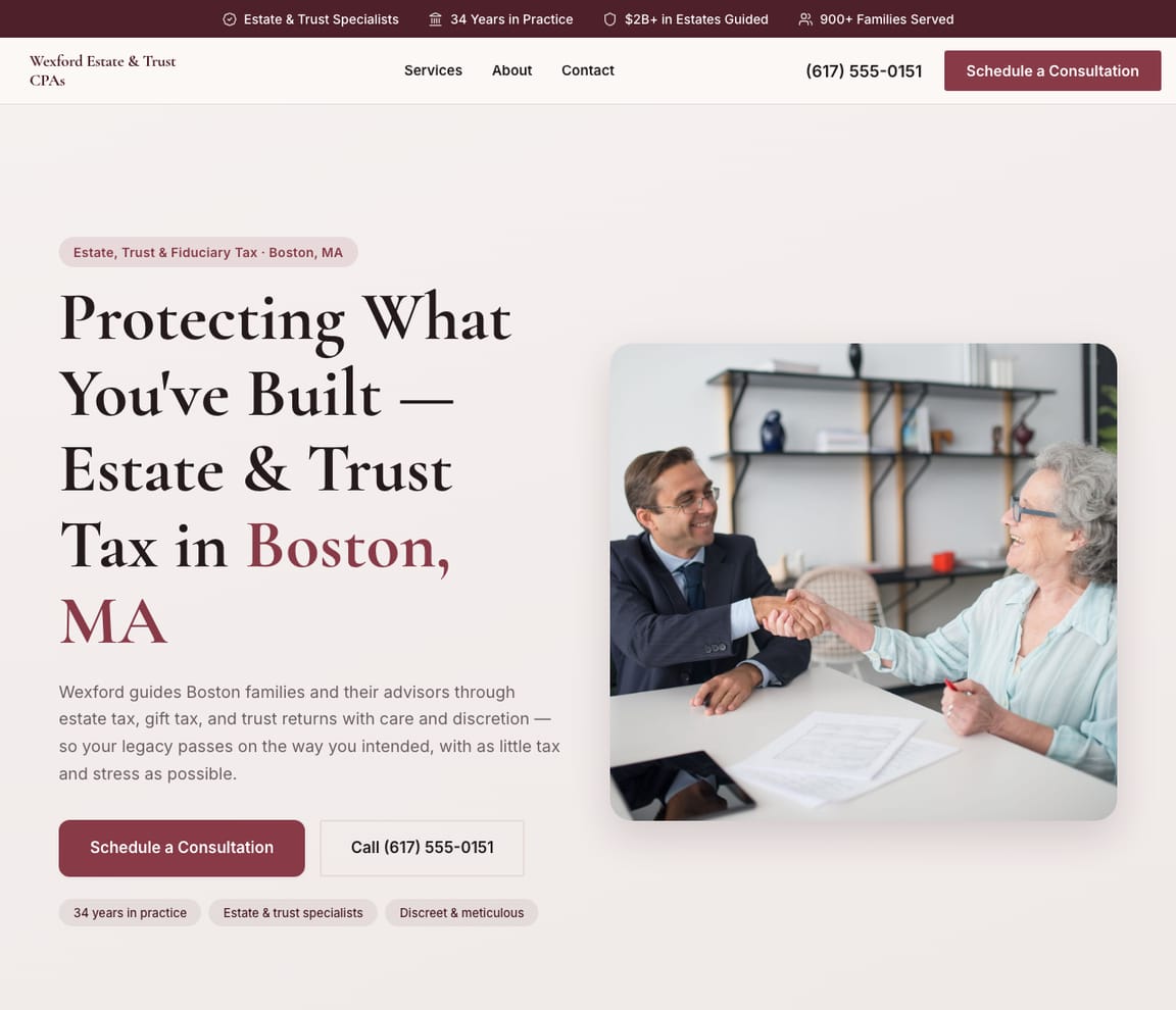 Estate & Trust Tax website template preview