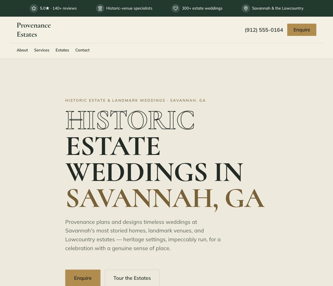 Estate & Historic Venue Wedding Planner website template preview