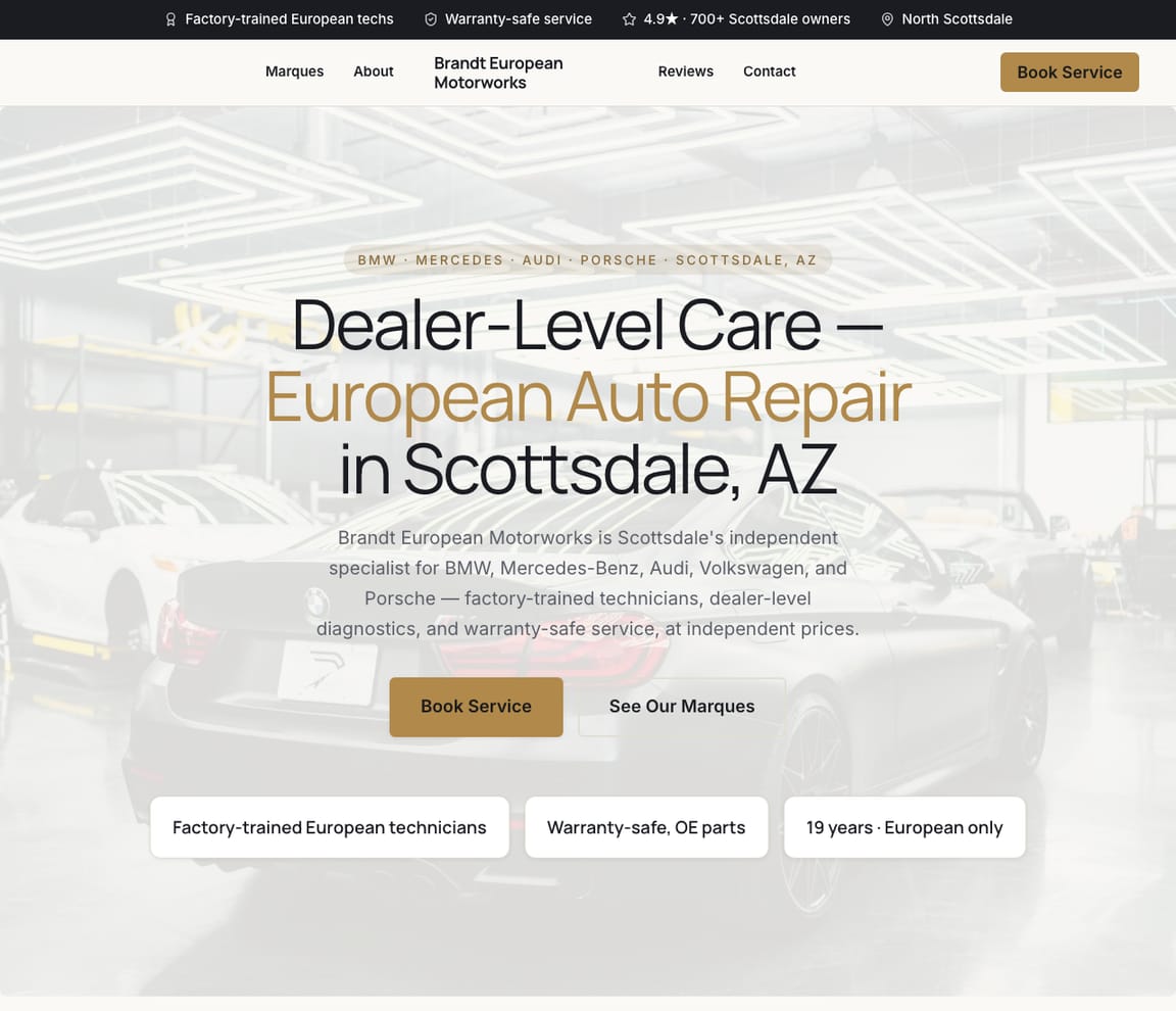 European Auto Specialist website template preview